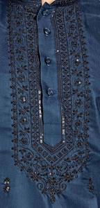 Tunique ethnique motif Ombre Bleue Océanique en satin brillant, facile d'entretien, tenue de cérémonie avec col montant - Product Image 6
