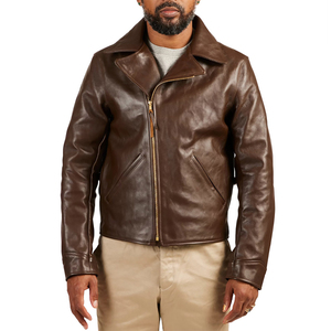 Chaqueta de Cuero Genuino para Hombre, Color Marrón Sólido, Estilo Único, Nueva Tendencia, Delgada, con Cierre, para Invierno - Product Image 1