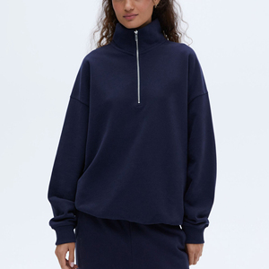 Sweat-shirt surdimensionné personnalisé pour femme avec demi-fermeture éclair, en molleton de coton, à épaules tombantes, de haute qualité - Product Image 1