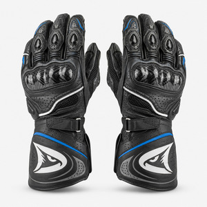 Gants de moto de course 2026 les plus vendus en cuir noir avec accents bleus, antidérapants, fermeture auto-agrippante pour la conduite - Product Image 1