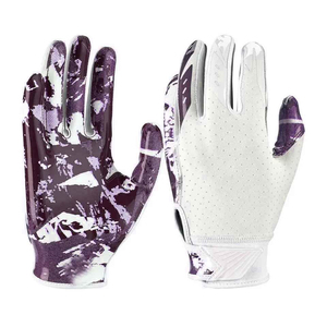 Gants de sport à doigts entiers, violet et blanc, gants de football américain, motif camouflage, polyester respirant, unisexe, toutes saisons - Product Image 1