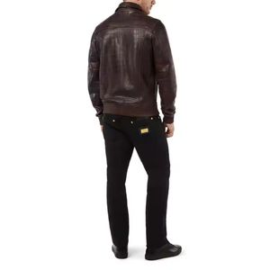 Custom Premium Waterproof Hooded <b>Long</b> Sleeve Quick Dry Breathable <b>Men</b> Crocodile Skin Leather <b>Jacket</b> Front Logo Outer - Product Image 4
