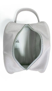 Silver Textile Cosmetic Bag Medium Size Zipper Closure Soft Handle Portable Travel Toiletries <b>Case</b> <b>Organizer</b> Simple Style - Product Image 3