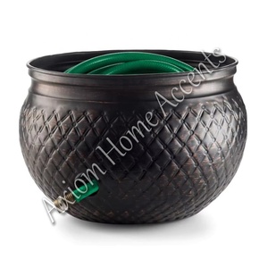 <b>Vintage</b> Weather-Resistant Steel Garden Hose Pot With Lid by Axiom Home Accents for Storing Hose <b>Reels</b> Outdoors - Product Image 3
