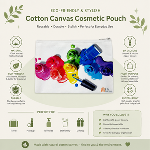 Medium Eco Friendly Cotton Canvas Cosmetic Pouch | Custom Graphic Print <b>Makeup</b> Bag Reusable Travel <b>Storage</b> Case With Zip Closure - Product Image 5