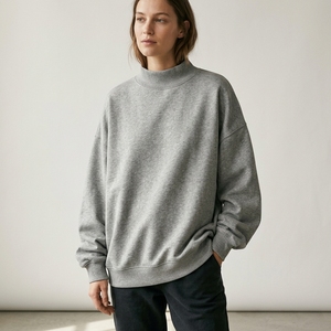 <b>Women's</b> <b>Black</b> Turtleneck Sweatshirt Oversized Drop Shoulder Long Sleeve <b>Fleece</b> Pullover Casual Top - Product Image 3