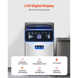 Macchina per il Ghiaccio Professionale da Cucina, Produzione 130 libbre/24H, Capacità di Stoccaggio 33 libbre, 55 Cubetti di Ghiaccio, 15 Minuti, Display Digitale LED - Product Image 4