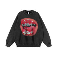 Sweat à capuche imperméable en molleton délavé et vieilli TITAN TREAD WEAR, coupe oversize, pour hommes et femmes, avec motif lèvres sexy, style rétro vintage, très tendance