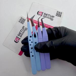 Pince à épiler antistatique de précision en acier inoxydable durable, revêtement bleu ciel/violet, 10 mm, 45/90 degrés/droite/en forme de U - Product Image 5