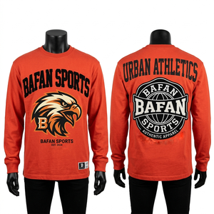 Camiseta de manga larga para hombre, 200 GSM, naranja, con estampado gráfico, logotipo personalizado, 100% algodón, corte holgado, estampada. - Product Image 1