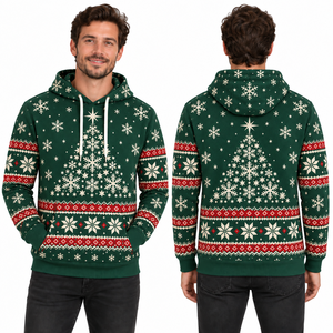 Men's Gray Christmas Reindeer Print Hooded Sweatshirt Knitted Polyester Casual Winter Hoodie with Pocket Design - Product Image 6