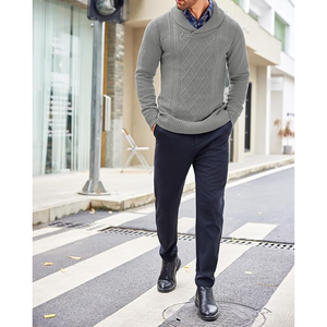 Pull en tricot pour homme à motif Argyle, manches longues, gris uni, vêtements décontractés d'hiver - Product Image 3