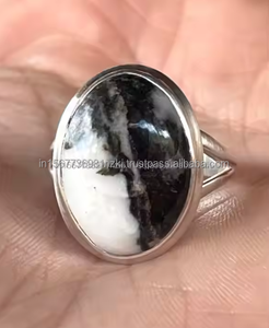 Meilleure qualité ovale pierres précieuses zèbre jaspe large bande bague en argent Sterling noir blanc bijoux pour des occasions spéciales pour les mariages - Product Image 4