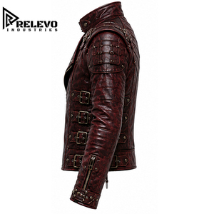 Blouson de moto en cuir rouge foncé haut de gamme pour homme, personnalisé, hiver, style rock, fermeture éclair frontale, écologique, ajustable, haute qualité - Product Image 3