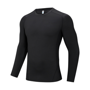 Men <b>Long</b> Sleeve Compression <b>T</b>-<b>Shirt</b> <b>Black</b> Quick Dry Breathable Slim Fit O-Neck Knitted Polyester Sporty Top - Product Image 2