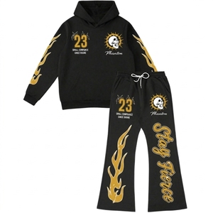 Conjunto de Sudadera y Pantalones Deportivos Personalizados Unisex de Forro Polar Térmico para Invierno, Estilo Urbano, con Logotipo Personalizado, Pantalones Acampanados y Sudadera con Capucha, Transpirable - Product Image 4