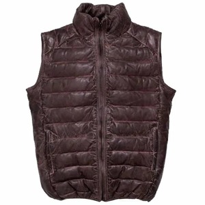 Gilet d'hiver matelassé en cuir véritable marron foncé pour homme, gilet de qualité supérieure - Product Image 1