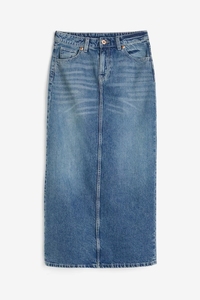 Jupe midi en jean pour femme avec fente avant, coupe crayon, délavée, couleur unie, décontractée, respirante, personnalisable - Product Image 4