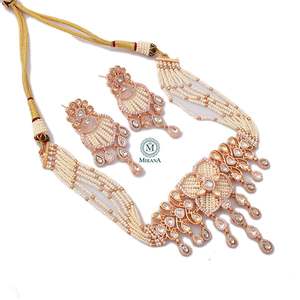 Kiya Pearl Polki Designer Choker Set-Gold Plated Zircon Bridal Festival Jewelry - Product Image 3