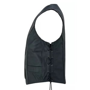 Chaleco de Cuero para Motocicleta para Hombre, Elegante Chaleco de Cuero Negro con Botones a Presión en la Parte Delantera y Diseño de Cordones Laterales Ajustables - Product Image 6