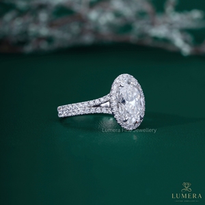 แหวนหมั้นเพชรทรงรีสุดหรู ฝังเพชรแบบ Halo ทองคำขาว 14K 18K ดีไซน์วงแหวนแบบแยกส่วน ประดับเพชรแบบ Pave สำหรับงานแต่งงาน แหวนเจ้าสาวสำหรับผู้หญิง - Product Image 3