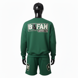 Ensemble sweat-shirt et short en molleton de coton de luxe pour homme, toucher doux, ton vert, logo brodé personnalisé, vêtements pour homme - Product Image 2