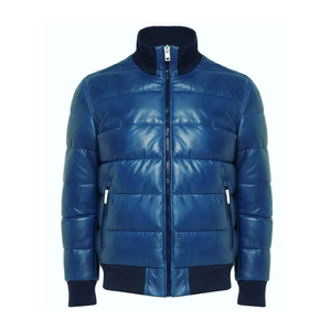 Travis Green Winter Leather Puffer <b>Jacket</b> with Zipper Front Solid Pattern Canvas Fabric 100% real Fully Customizable - Product Image 1