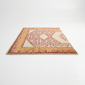 DECORDEC Mustard Gold Pink Floral Medallion <b>Rug</b> Modern Ornamental Area Carpet Non-Slip Backing 100% New Zealand Wool for Living - Product Image 2