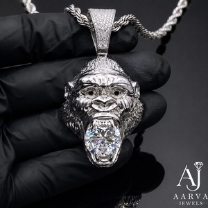 Rose Gold Gorilla Head Bezel Setting Moissanite Pendant 925 Silver Gold Plated Iced Out Charm Round Brilliant Jewelry Gift - Product Image 2