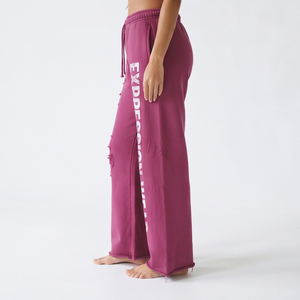 กางเกงวอร์มขาบานทรงหลวมสำหรับผู้หญิง เอวสูงผูกเชือก แต่งลายพิมพ์ ผ้าฟลีซหนานุ่ม สไตล์ลำลอง - Product Image 3