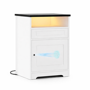 ELVROGEST SA Smart Multifunction <b>LED</b> Nightstand Fingerprint Lock Modern Farmhouse Design <b>Bedside</b> <b>Table</b> Storage Drawer Ambient - Product Image 1