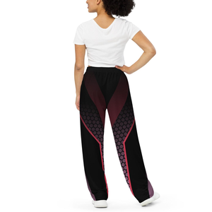 Pantalon de jogging pour femme à imprimé géométrique, coupe large, taille élastique, longueur intégrale, en maille extensible, style sportswear, design dégradé noir et rouge - Product Image 4