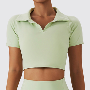 Ropa Deportiva Informal de Alta Calidad, Camiseta a Cuadros con Logotipo Personalizado, Top Corto de Algodón Orgánico para Mujer, para Golf - Product Image 3