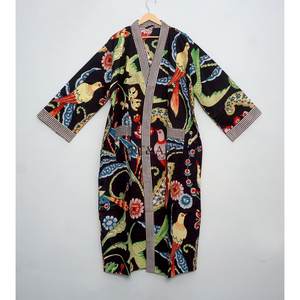 Kimono Kantha de Algodón Hecho a Mano, Diseño Floral, Cuello en V, Cintura Natural, Transpirable y de Secado Rápido, para Verano - Product Image 3