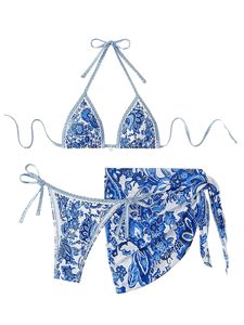 Traje de Baño de Dos Piezas con Estampado Floral para Mujer, Ropa de Playa Halter, OEM Personalizado al por Mayor - Product Image 1