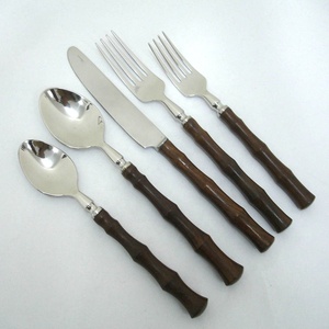 Dinnerware and Wedding Tableware Luxury Stainless Steel Flatware Set with Mirror Polish and Bamboo Handles - Product Image 1