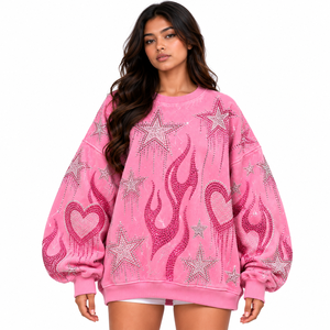Sudadera Oversize Rosa con Pedrería para Mujer, Estilo Y2K, Diseño Personalizado, Etiqueta Privada, Directo de Fábrica - Product Image 1