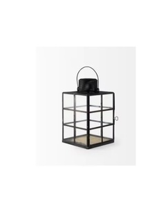 Wholesale <b>Black</b> Square Hurricane <b>Lantern</b> with Glass Jar and Metal Stand for Home Use - Product Image 1