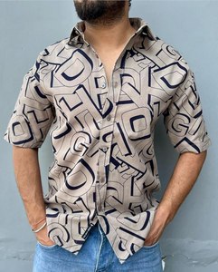 Mens Summer Cotton <b>Shirt</b> With Artistic Geometric Motifs Short Sleeves Relaxed Feel Lightweight Construction And Contemporary Sty - Product Image 5