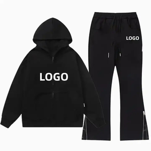 Ensemble de survêtement unisexe noir à capuche avec fermeture éclair intégrale, sweat-shirt à poches latérales et pantalon de survêtement ample, tenue décontractée pour l'automne - Product Image 5