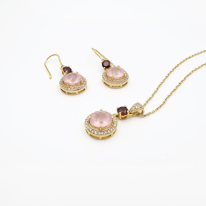 925 Sterling Silver Natural <b>Garnet</b> Rose Quartz Pendant & <b>Earring</b> Set Gold Plated OEM ODM Fine Jewelry - Product Image 1