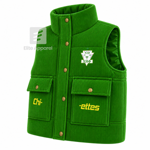 เสื้อกั๊กพัฟเฟอร์ชมรมนักศึกษาหญิงชื่อ Custom Chi Eta Phi ปักโลโก้ด้านหน้า สีเขียวและเหลือง แบบไม่มีแขน สำหรับผู้หญิง - Product Image 2