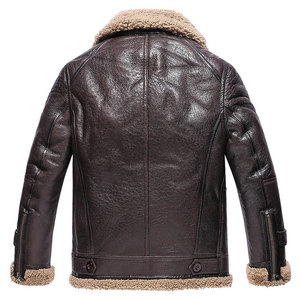 Chaqueta de Cuero Genuino para Hombre, Forrada con Sherpa, Cuello Camisero, Resistente al Viento, Ropa de Invierno, Corte Regular, Estilo Motero - Product Image 2
