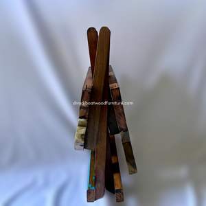 Mesa de Centro Plegable con Diseño de Tortuga, Madera de Barco Reciclada, Color Natural, Hecha a Mano, Compacta, para Interiores y Exteriores, Exportación - Product Image 2