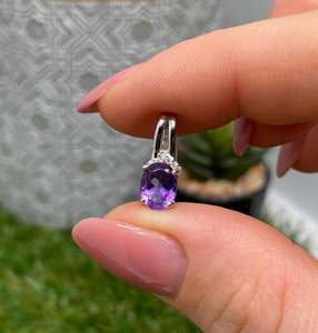 Colgante de Amatista Natural en Plata de Ley 925 con Baño de Rodio, Hecho a Mano, Corte Oval Vintage, Joyería Fina, Regalo para Mujer, Venta al Por Mayor - Product Image 4