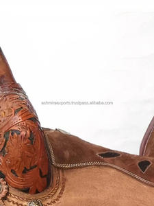 Selle Western sans arceau marron foncé en cuir naturel, gravure florale artisanale, siège rigide rembourré, pour l'équitation - Meilleures ventes - Product Image 2