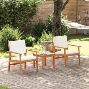 Juego de sofás de jardín de madera maciza de acacia color blanco crema, colección de 3 piezas - Product Image 4