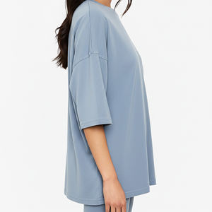 Camiseta de Verano 2025, Nueva, con Hombros Caídos, 100% Algodón, 220 GSM, Ligera, de Primera Calidad para Mujer, Cuello Redondo, Secado Rápido y Transpirable - Product Image 2