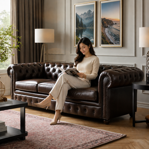 Sofá de Cuero Marrón Vintage Estilo Chesterfield de 3 Plazas con Estructura de Madera Maciza, Muebles de Primera Calidad para Sala de Estar - Product Image 3