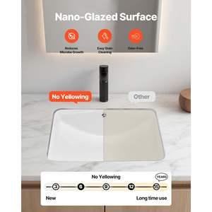 Vasque rectangulaire moderne en céramique blanche 20,87 x 14,76 pouces à encastrer pour salle de bain, lavabo pour petits espaces - Product Image 3